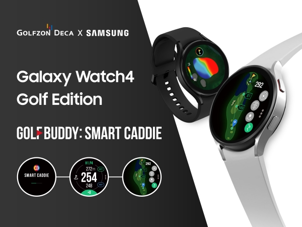 골프존데카의 갤럭시 워치 전용 골프 앱 ‘골프버디 스마트 캐디(GOLFBUDDY:SMART CADDIE)’ 구글 OS 버전이 탑재된 ‘갤럭시 워치4 골프 에디션’ 이미지.