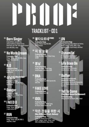 방탄소년단 새 앨범 &apos;프루프&apos; 1CD 트랙리스트 발표...미발매곡·타이틀곡 등 19곡 수록
