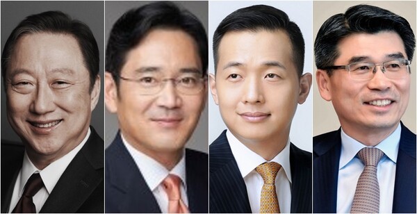 (왼쩍부터) 박용만 전 두산그룹 회장, 이재용 삼성전자 회장, 김동관 한화그룹 부회장, 송호성 기아 사장