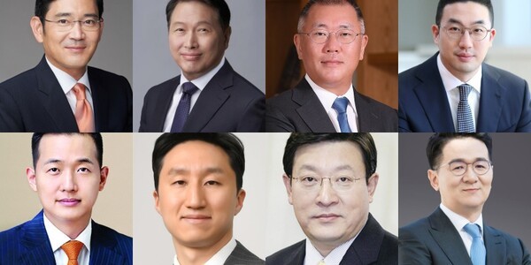 윗줄 왼쪽부터  시계 빙향으로 이재용 삼성전자 회장, 최태원 SK그룹 회장, 정의선 현대차그룹 회장, , 구광모 LG그룹 회장, 조원태 한진그룹 회장, 허태수 GS그룹 회장,  정기선 HD현대 수석부회장, 김동관 한화그룹 부회장.