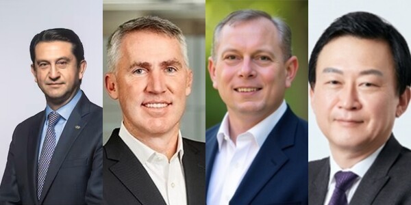 왼쪽부터 호세 무리뇨 현대차 사장, 마이클 쿨터 한화 글로벌 디펜스 대표,  벤 허드슨 한화 디펜스 오스트렐리아 사장, 존 림 삼성바이오로직스 사장.