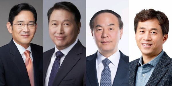 (왼쪽부터) 이재용 삼성전자 회장, 최태원 SK그룹 회장, 전영현 삼성전자 부회장 곽노정 SK하이닉스 사장